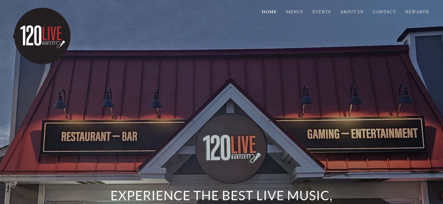 120 LIVE Bartlett restaurant and live-music venue homepage