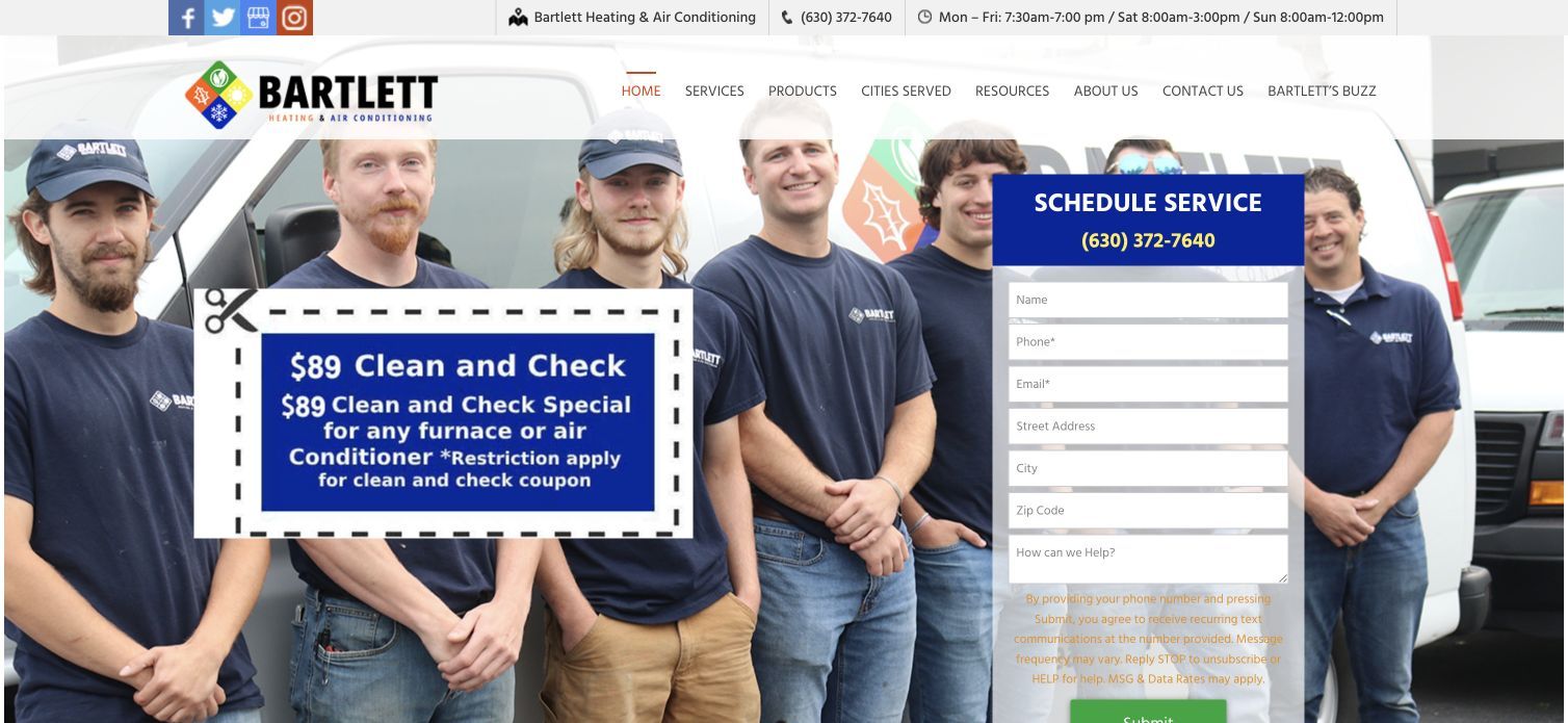 Bartlett Heating & Air Conditioning team and service homepage